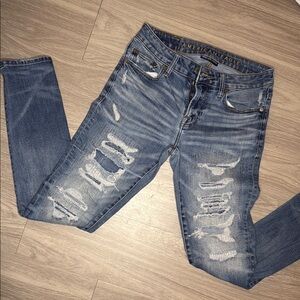 American Eagle Outfitters Men's Ripped Blue Skinny Jeans